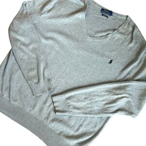 Polo Ralph Lauren Sweater Men's Large Gray V Neck Pima Cotton Long Sleeve